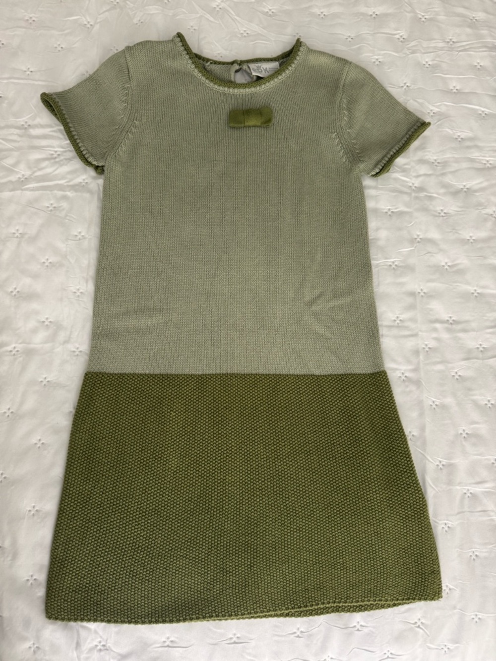 NEW Girls Two-Tone Olive Knit Dress with Bow